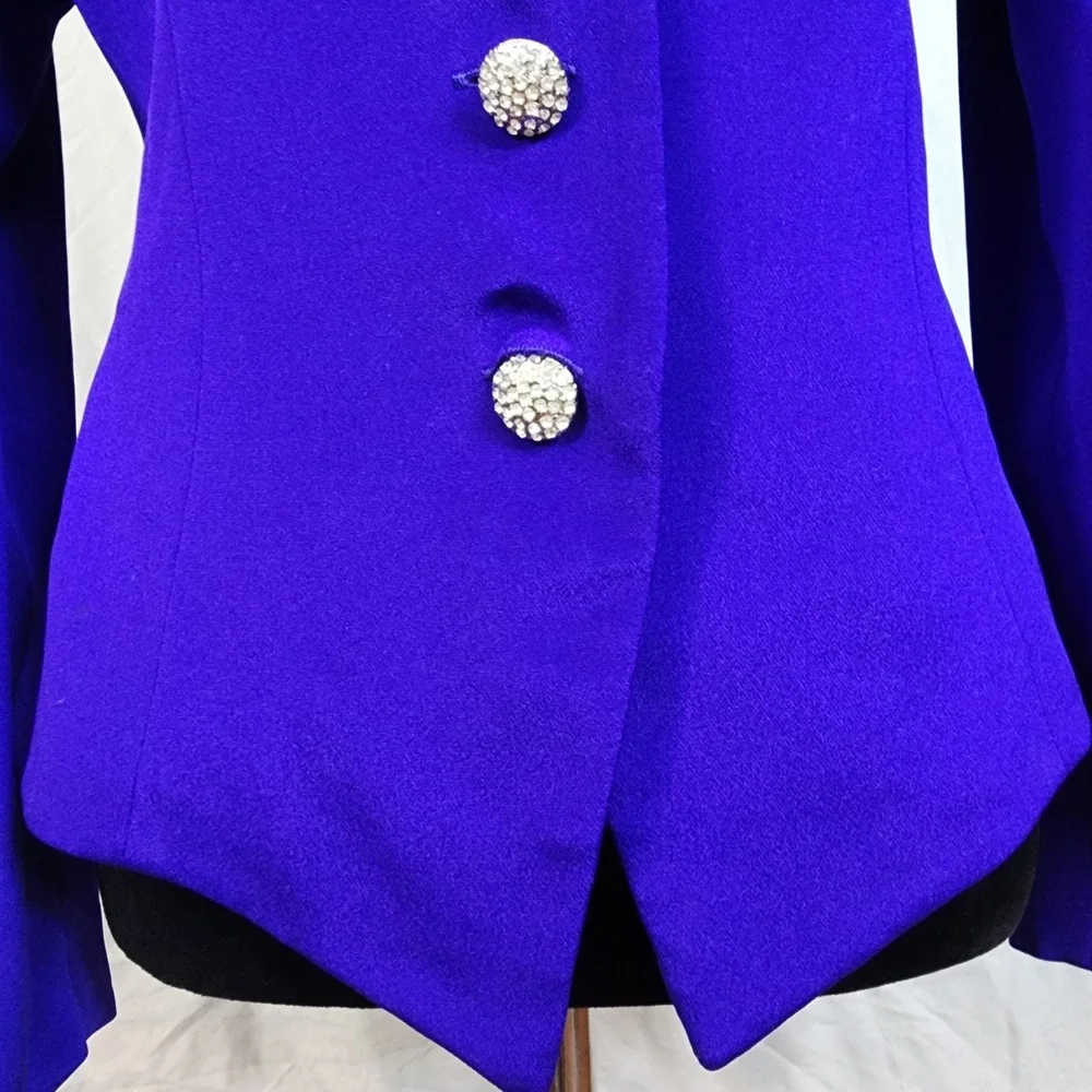Vintage 80's RIMINI Size 12 Purple 100% Silk Puff Sleeve Jewel Button Blazer EUC - Picture 8 of 12